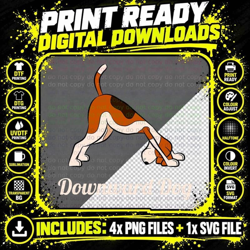Funny Yoga Pose Meditation Animals Downward Dog Png SVG Digital Bundle