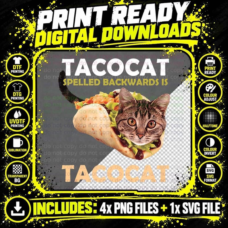 Funny and Cute of Tacocat Taco Cat Spelled Backward Is Png SVG Digital Bundle