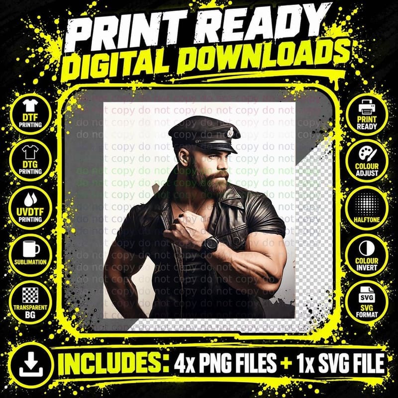 Gay Daddy Leather Gay Harness - Bear Bearded Gay Pride Png SVG Digital Bundle