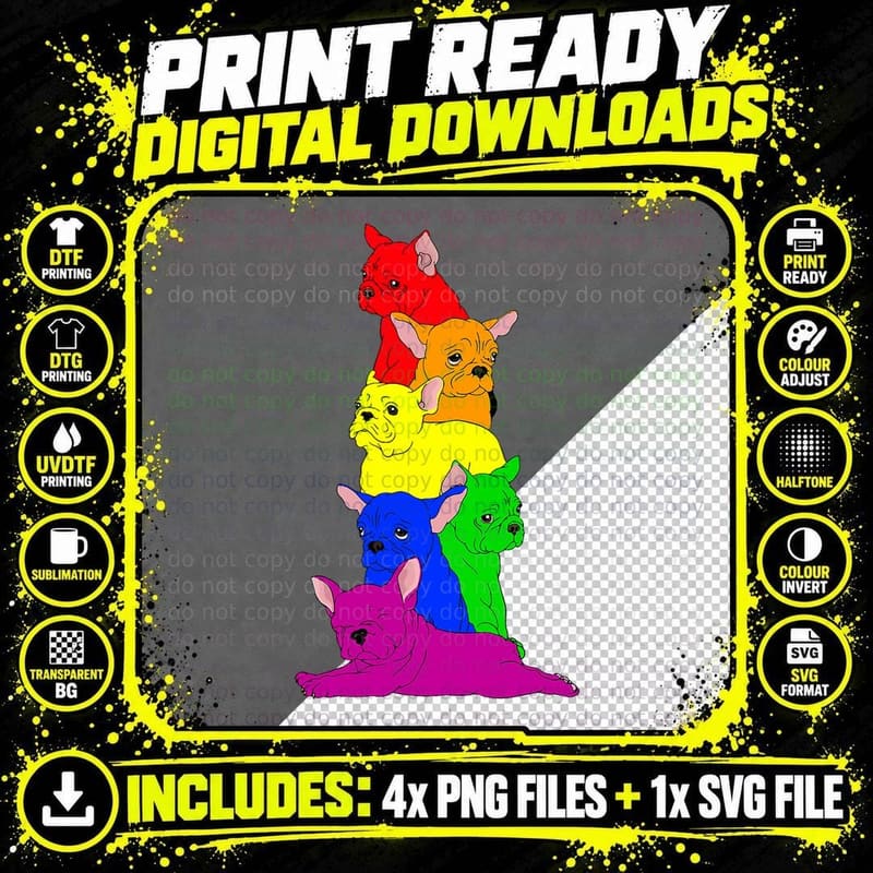 Gay Pride French Bulldog Dog Lover LGBT Funny Rainbow Png SVG Digital Bundle