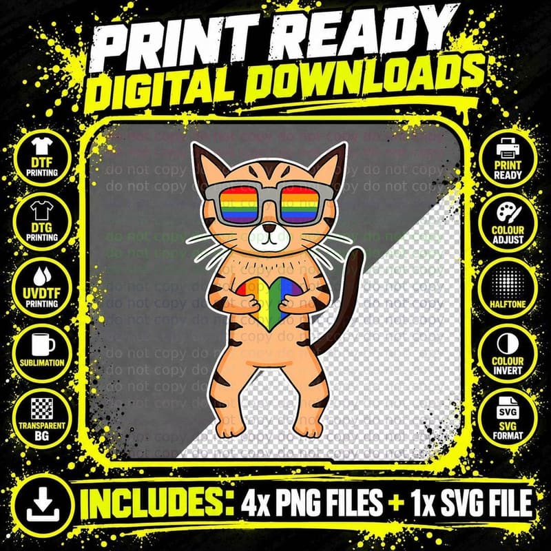 Gay Pride LGBT Rainbow - Cat Breed Maine Coon - LGBT Png SVG Digital Bundle