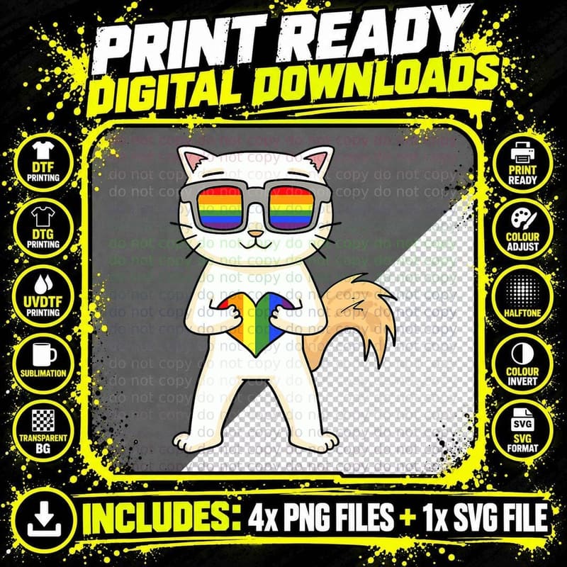 Gay Pride LGBT Rainbow - Cat Breed Turkish Van - LGBT Png SVG Digital Bundle