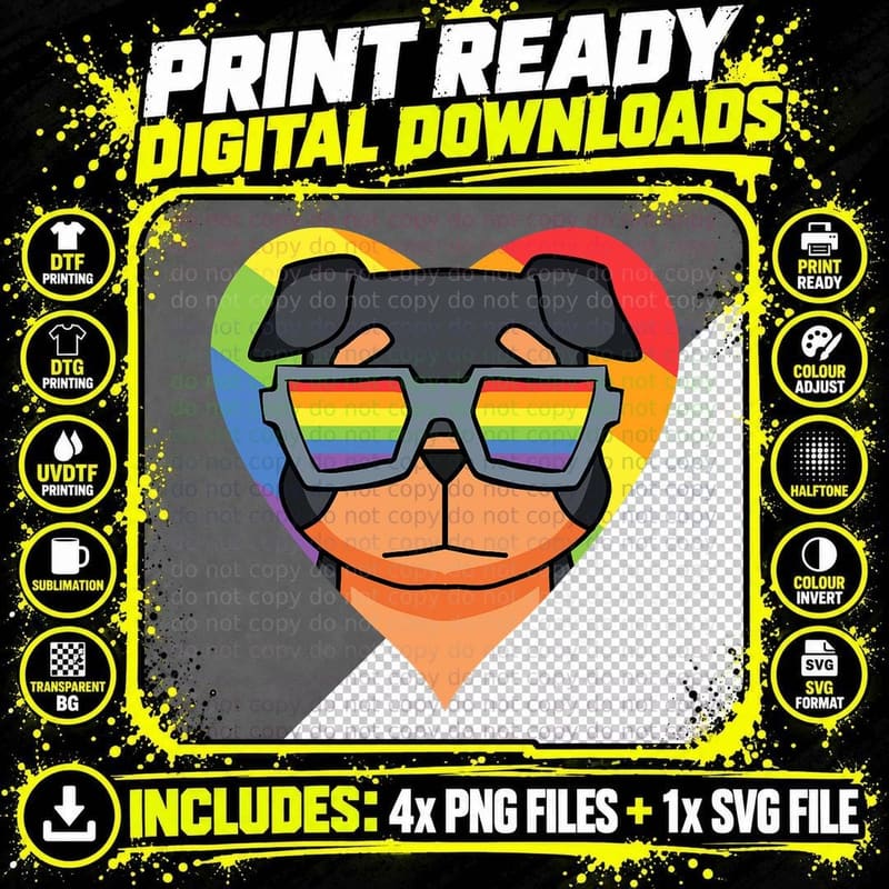 Gay Pride LGBT Rainbow - Dog Breed Rottweiler - LGBT Png SVG Digital Bundle