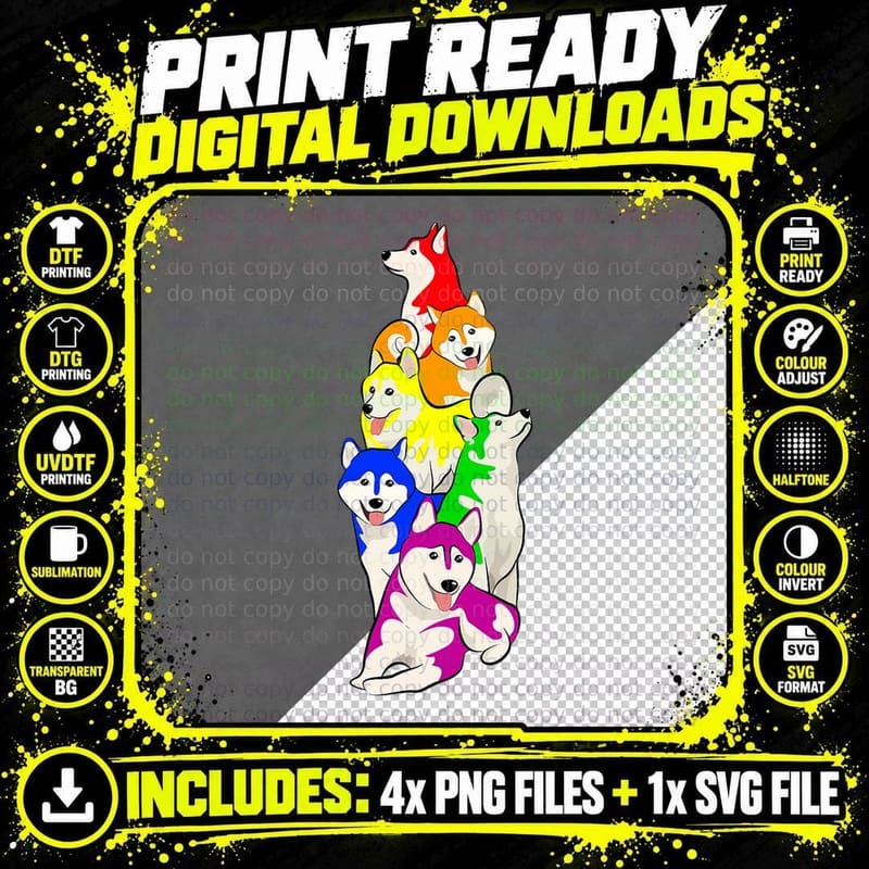 Gay Pride Siberian Husky Dog Lover LGBT Funny Rainbow Png SVG Digital Bundle