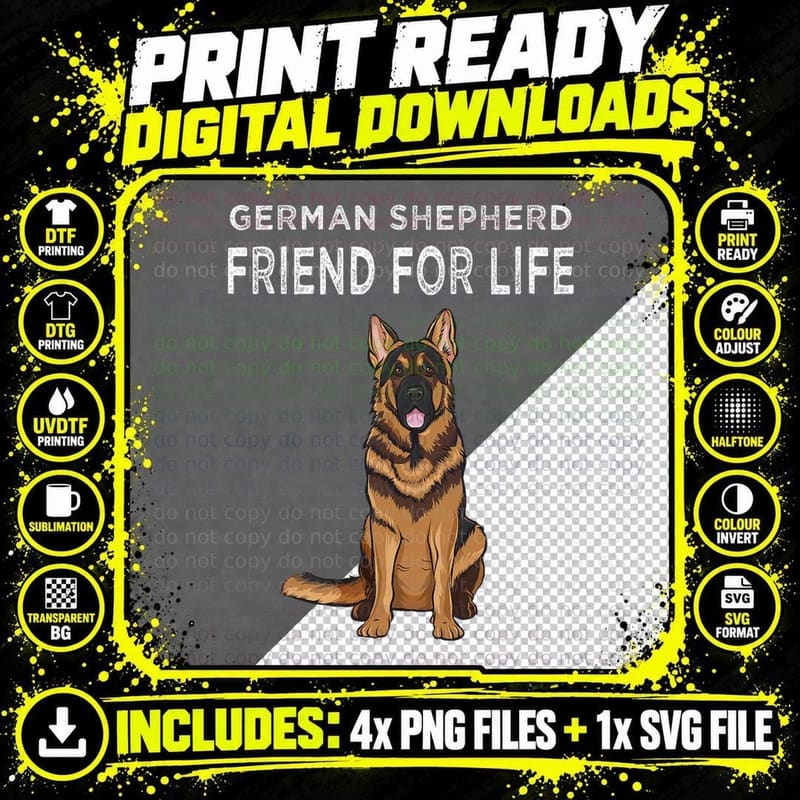 German Shepherd Friend for Life Dog Friendship Png SVG Digital Bundle