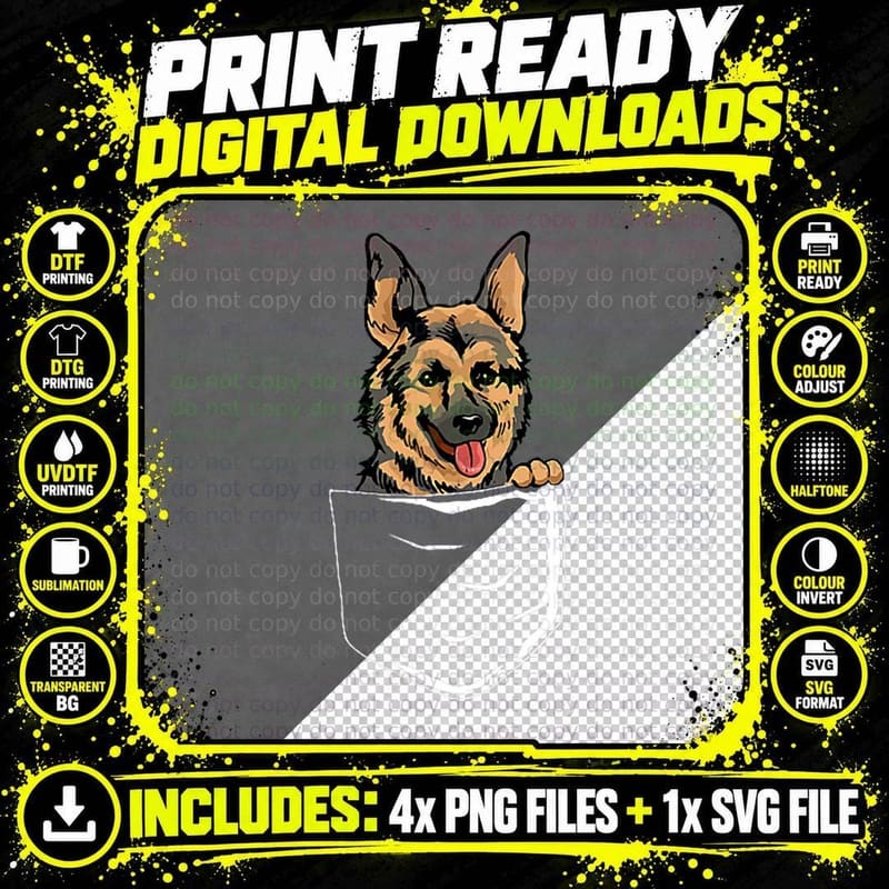German Shepherd Pocket, Dog Lover Gift, Pet Owner Png SVG Digital Bundle