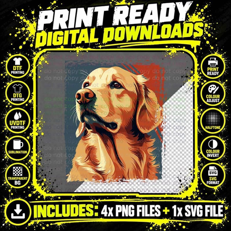 Golden Retriever T-Shirt for Kid Boys Girls Funny Dog Png SVG Digital Bundle