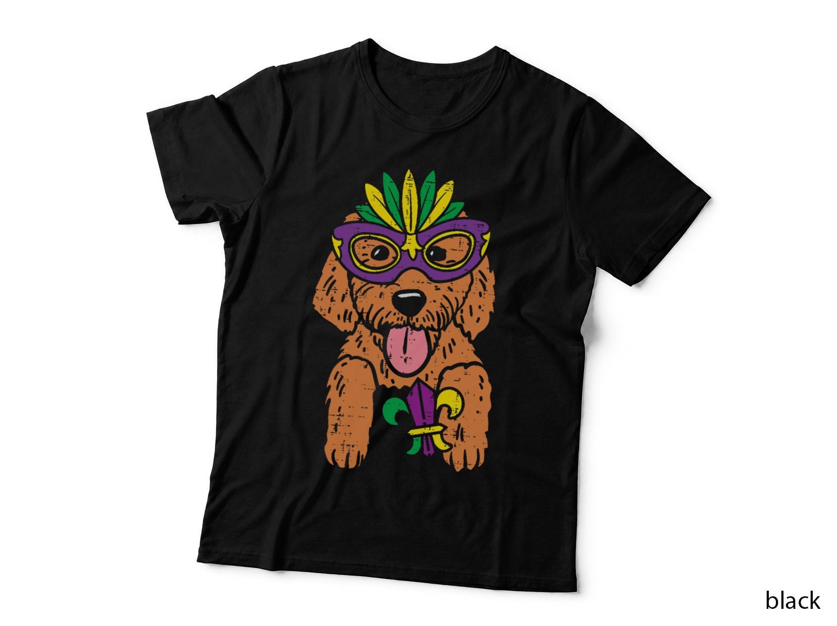 Goldendoodle Mardi Gras Mask Pocket Funny Dog Men Women Kids T-Shirt