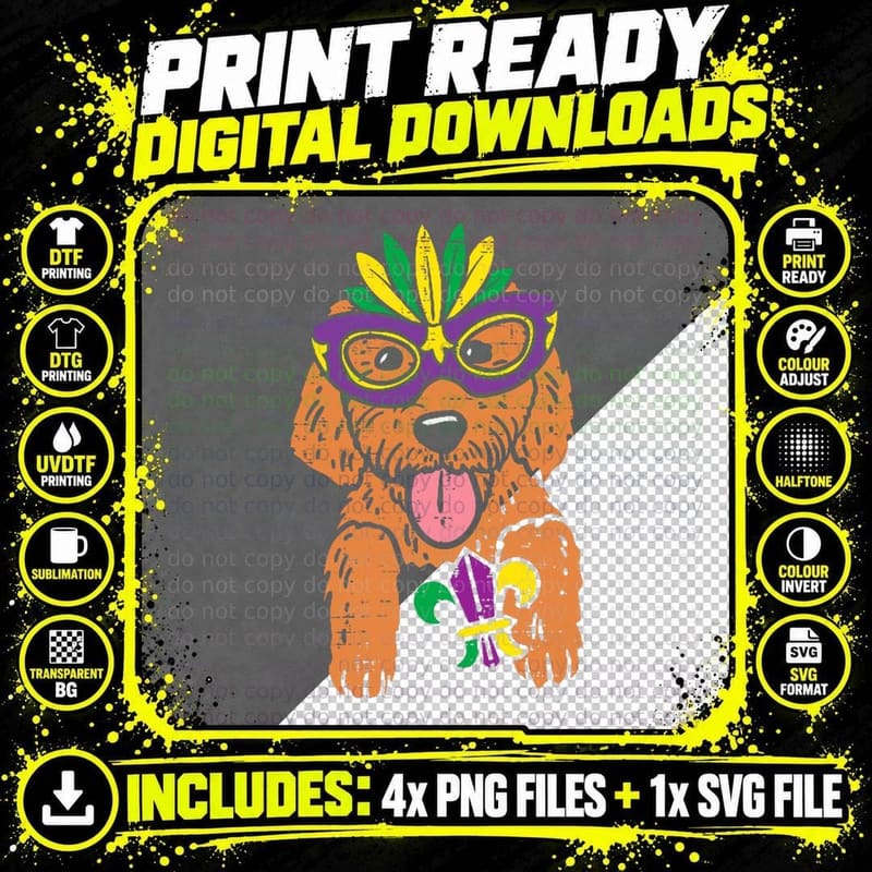 Goldendoodle Mardi Gras Mask Pocket Funny Dog Men Women Png SVG Digital Bundle
