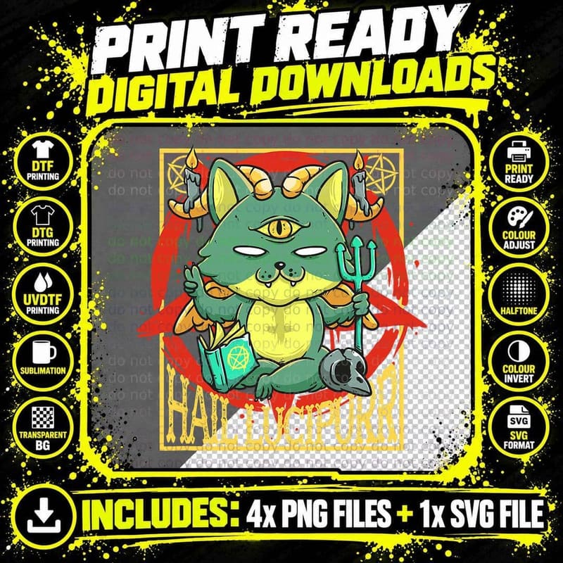 Goth Satanic Cat T Shirt Lucipurr Kitten Satanic Cat Png SVG Digital Bundle