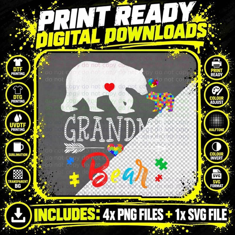 Grandma Bear Autism Awareness Autism Family T-Shirt Png SVG Digital Bundle