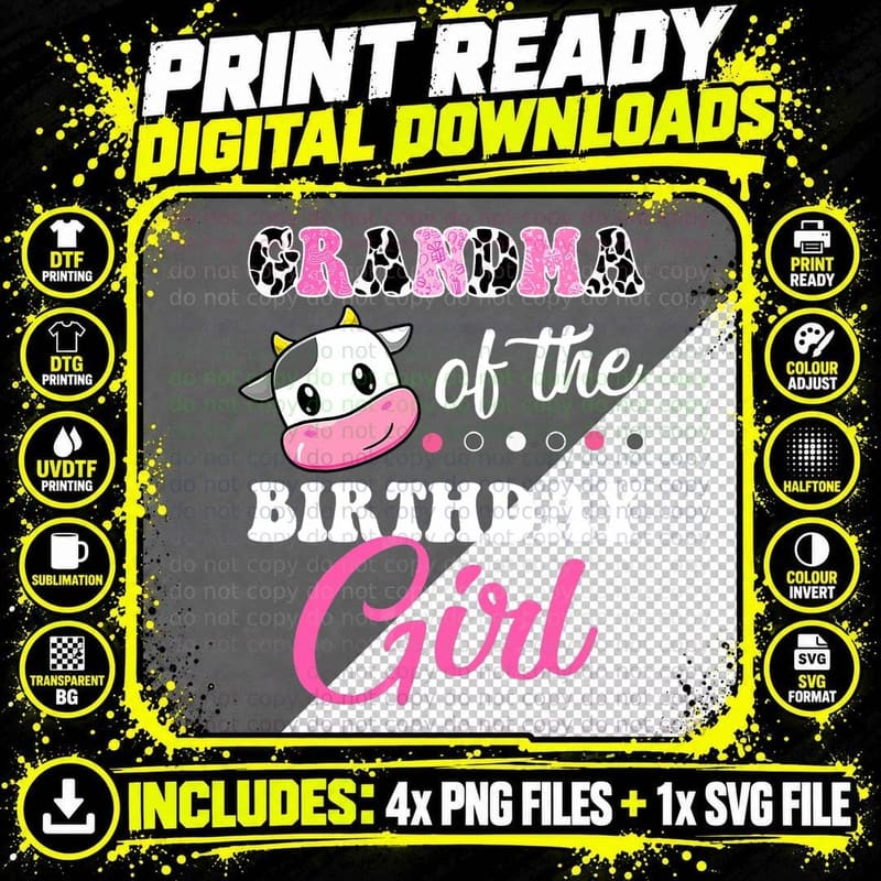 Grandma of the Birthday Girl Family Matching Shirt Farm Png SVG Digital Bundle