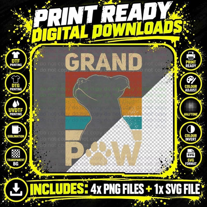 Grandpaw Dog Grandpa Funny Dog Lover Grandfather Men Png SVG Digital Bundle