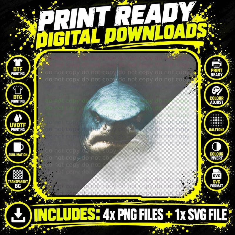 Great White Shark Portrait T-Shirt, Ocean Life Print Png SVG Digital Bundle