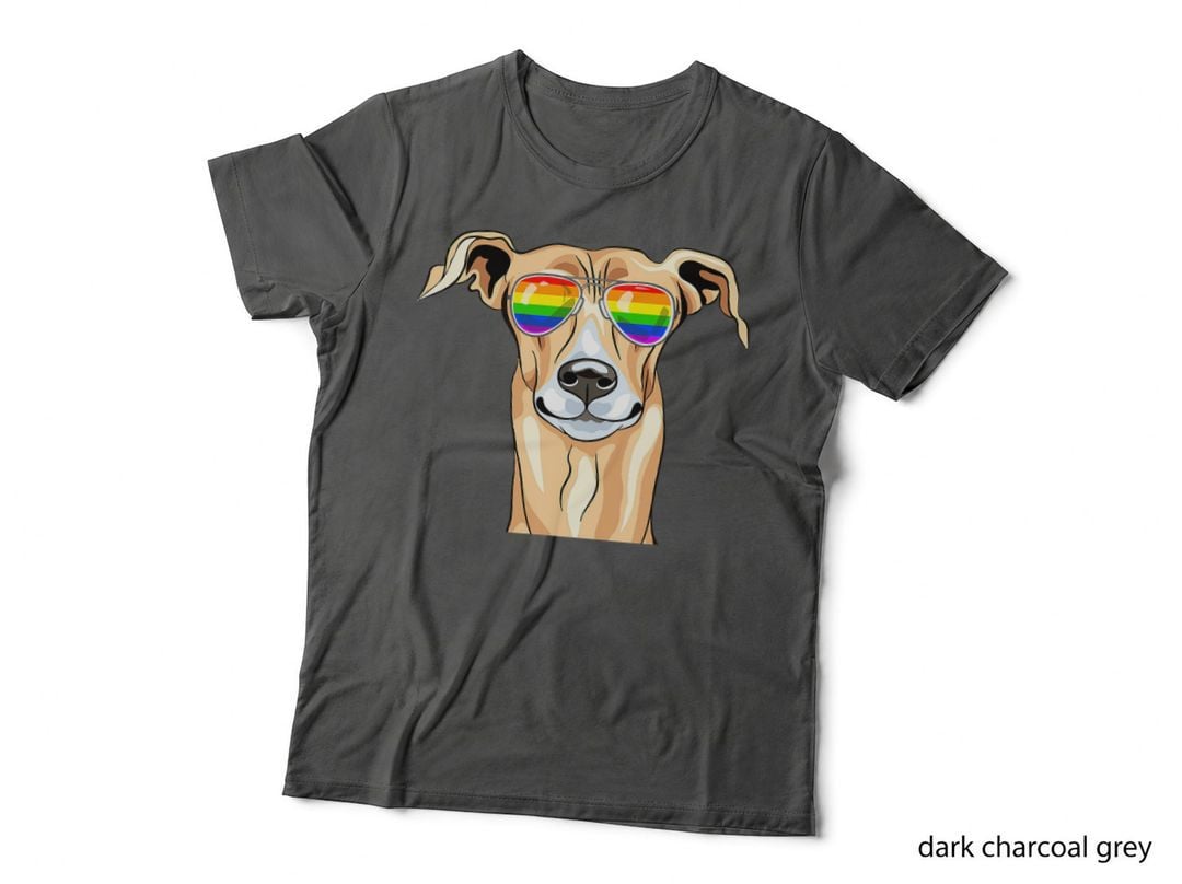 Greyhound Dog Gay Pride Flag Sunglasses LGBT, LGBTQ+, Rainbow Pride T-Shirt