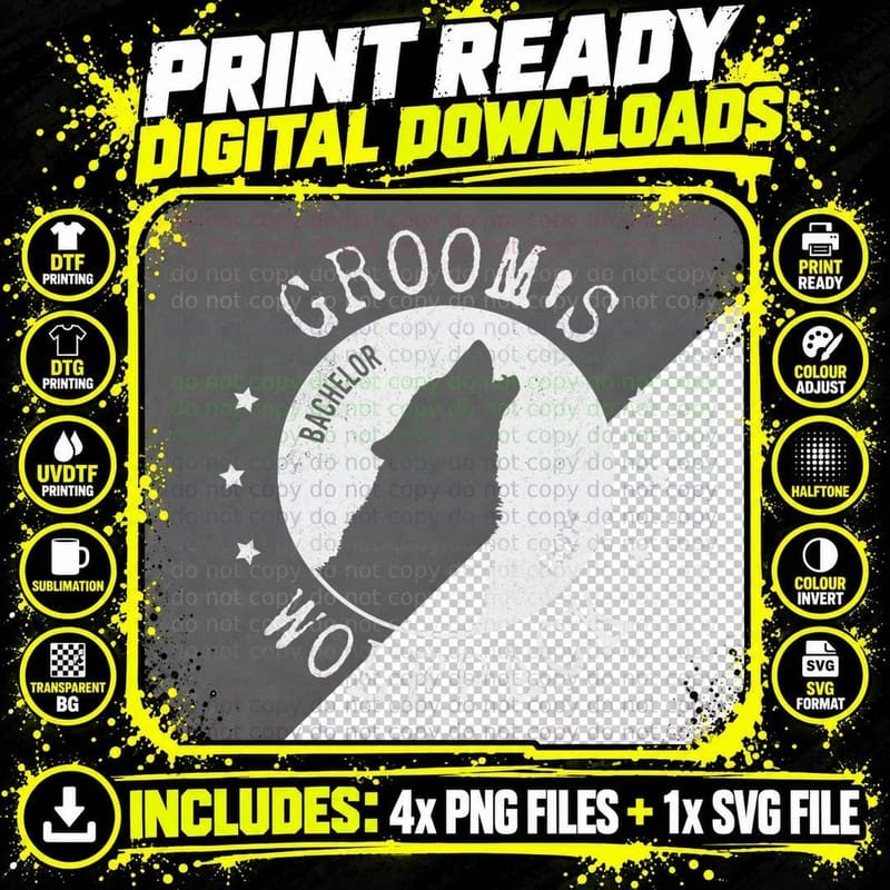 Groom's Wolfpack, Bachelor Party, Wolf Themed Stag Party Png SVG Digital Bundle