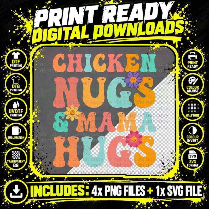 Groovy Chicken Nugs and Mama Hugs for Chicken Nugget Png SVG Digital Bundle