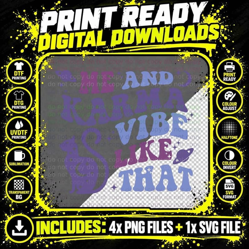 Groovy Me and Karma Vibe Like That Moon Cat Space T-Shirt Png SVG Digital Bundle