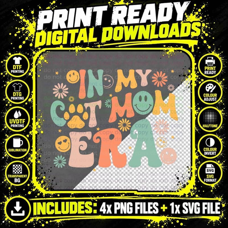 Groovy in My Cat Mom Era Funny Mother Cat Lover for Png SVG Digital Bundle