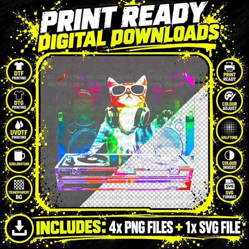 HOUSE CAT (New DJ Cat Kitty) T-Shirt Png SVG Digital Bundle