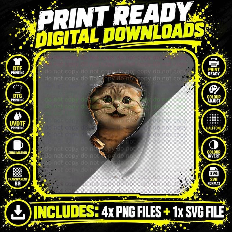 Happy Scottish Fold Pocket Pounce Design, Cat Lover Gift Png SVG Digital Bundle