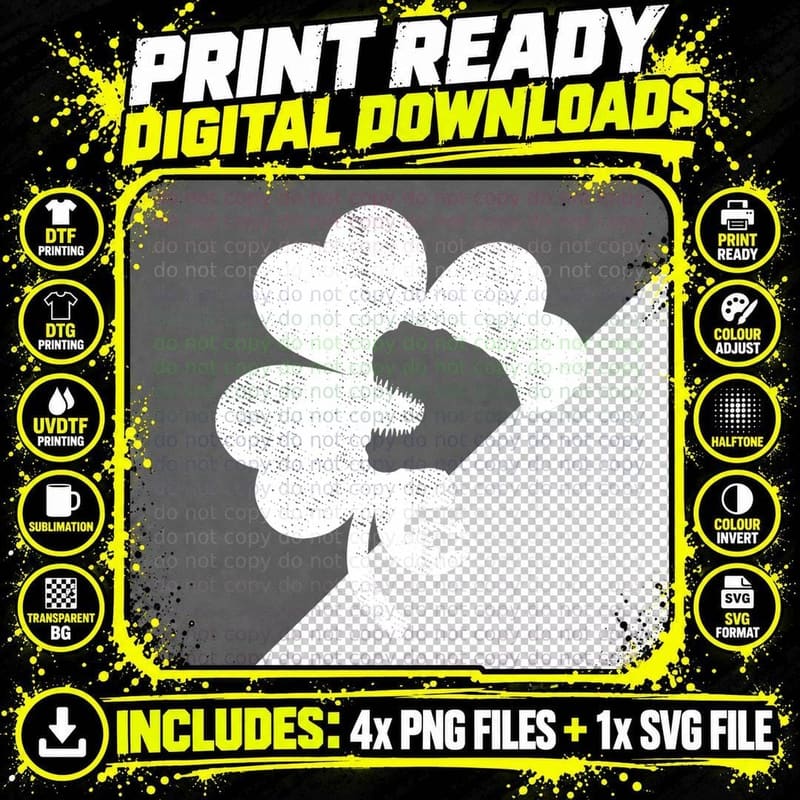Happy St Pat Rex Day St Patricks Dinosaur Shamrock Kids Png SVG Digital Bundle