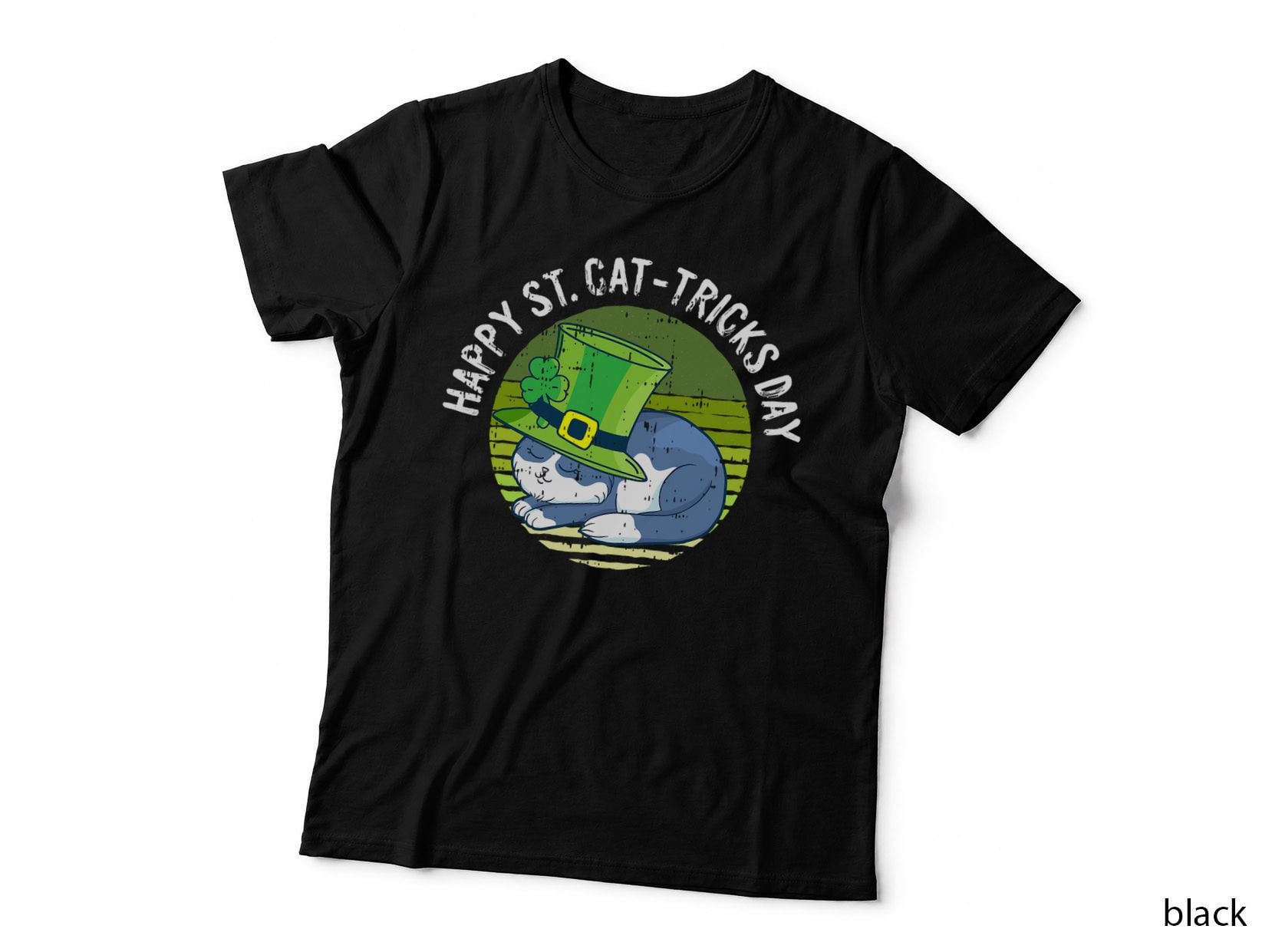 Happy St Patricks Day Retro Shamrock Cat Lover Irish Gifts T-Shirt