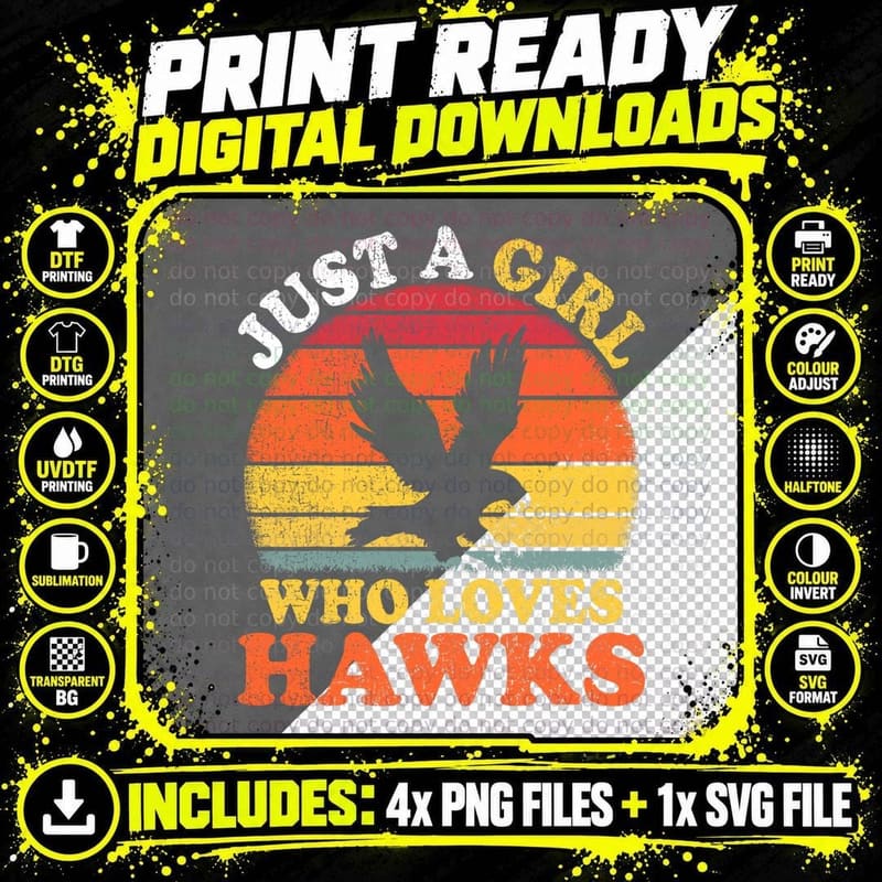 Hawk Bird Vintage Just a Girl Who Loves Hawks T-Shirt Png SVG Digital Bundle