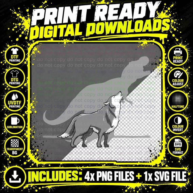 Howling Wolf T Rex Dinosaur Cute Animal Kids Birthday Png SVG Digital Bundle