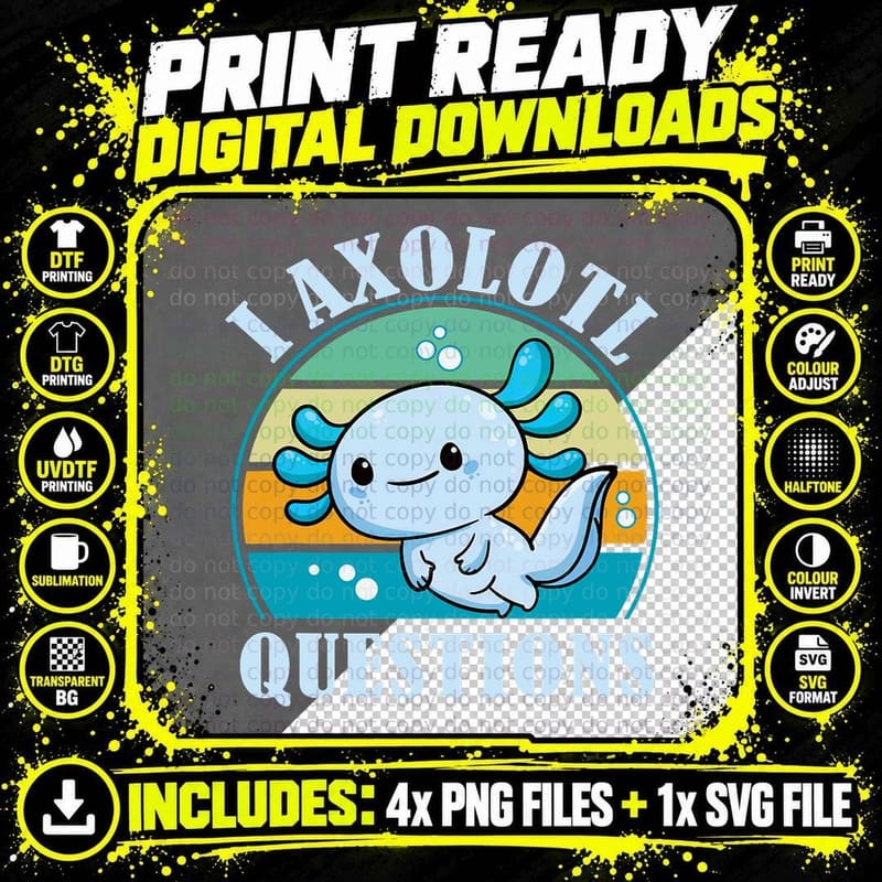 I Axolotl Questions Kids Cute Axolotl Baby Boy Vintage Png SVG Digital Bundle