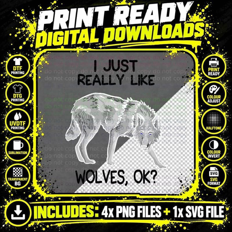 I Just Really Like Wolves Funny Wolf Lover Quote Png SVG Digital Bundle