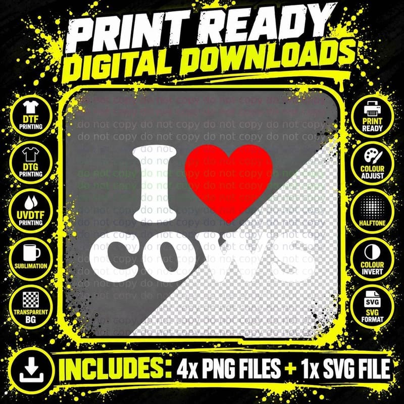 I Love Cows I Heart Cows Funny Farming Cow Lover Png SVG Digital Bundle