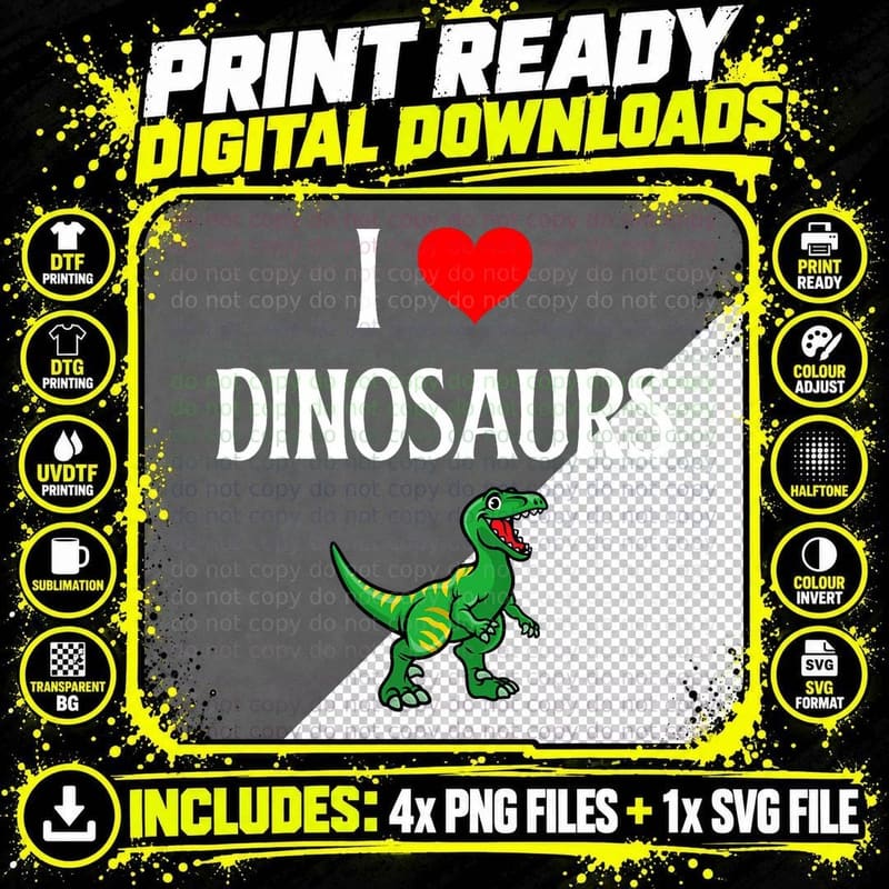 I Love Dinosaurs I Heart Dinosaurs Reptile Dinosaur Png SVG Digital Bundle