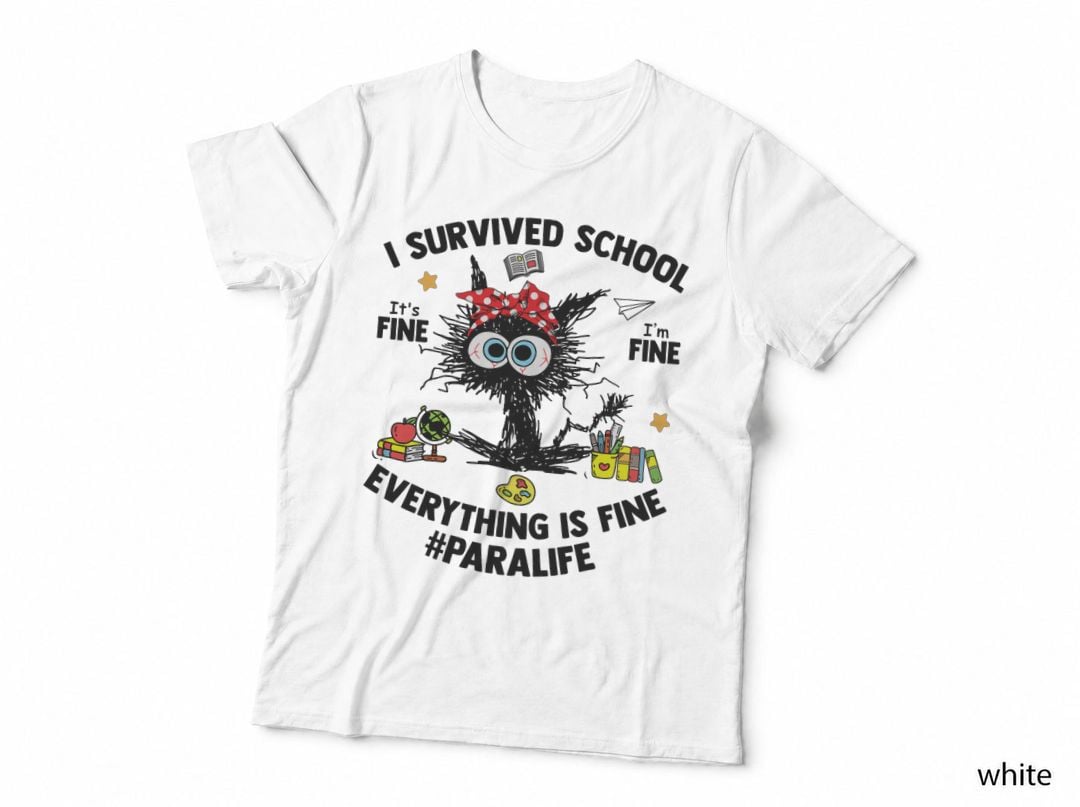I Survived School Para Life Everything Is Fine Cat, Funny Teacher Gift T-Shirt