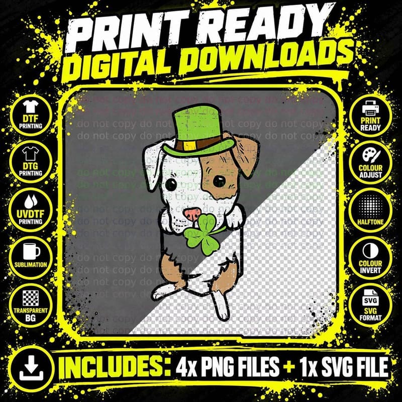 Irish Pocket Pitbull Pit Dog Saint Paddys St Patricks Png SVG Digital Bundle