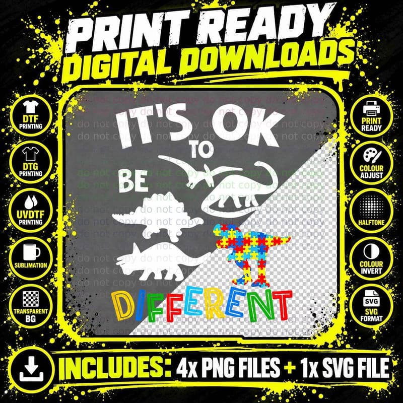 Its Ok to Be a Little Different Dinosaur Boys Kids Png SVG Digital Bundle