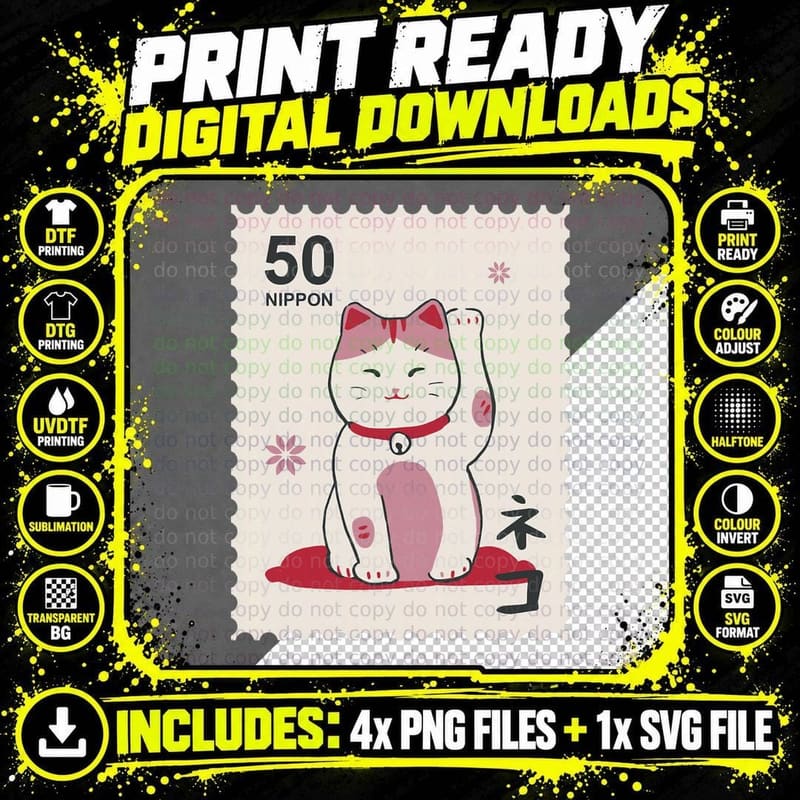 Japan Maneki-Neko Cat Traditional Japanese Graphic Png SVG Digital Bundle