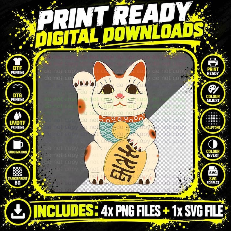 Japanese Lucky Cat Maneki Neko Japanese Fortune Neko Cat Png SVG Digital Bundle