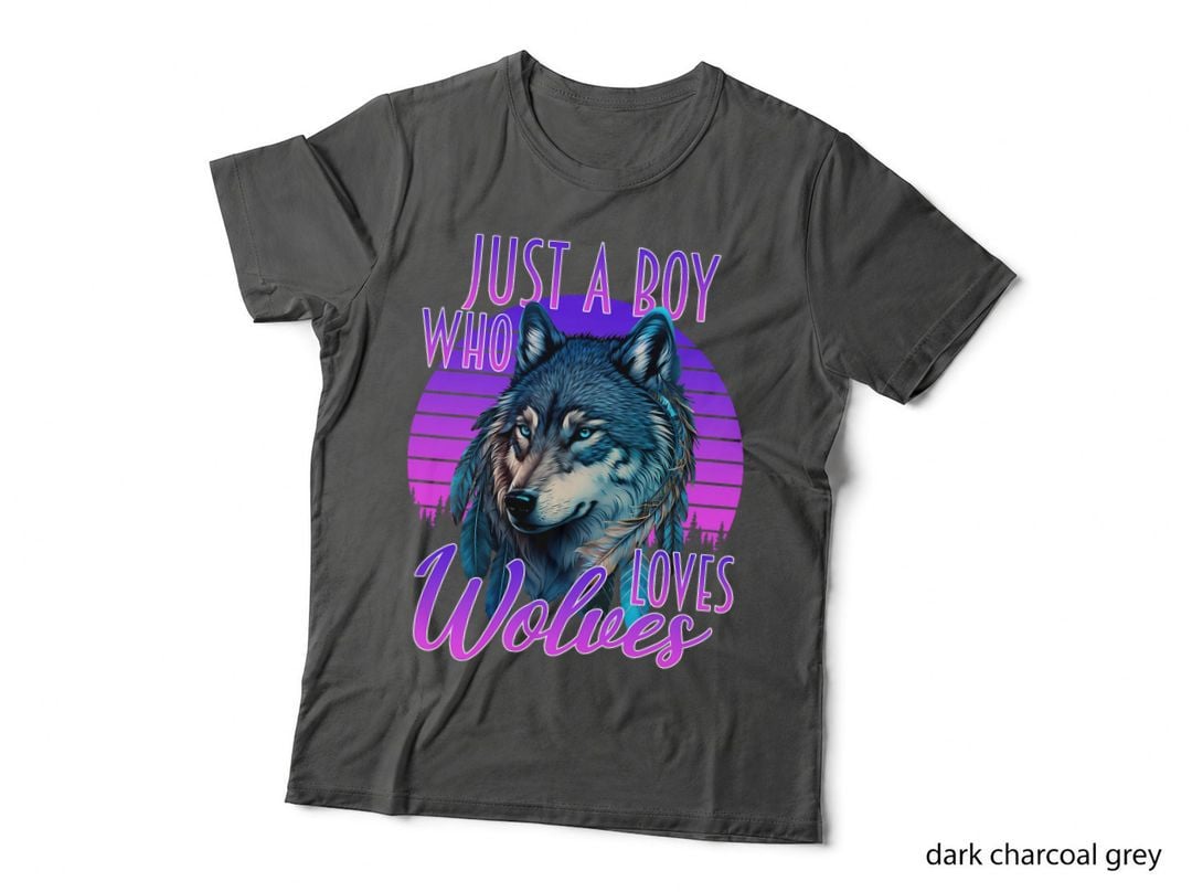 Just a Boy Who Loves Wolves - Wolf & Blue Galaxy Sunset T-Shirt