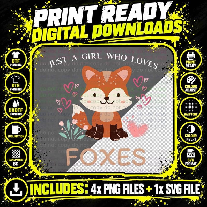 Just a Girl Who Loves Foxes - Kids Girls Cute Fox T-Shirt Png SVG Digital Bundle