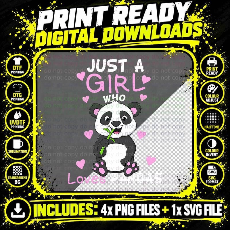 Just a Girl Who Loves Pandas Fun Cute Baby Panda Lover Png SVG Digital Bundle