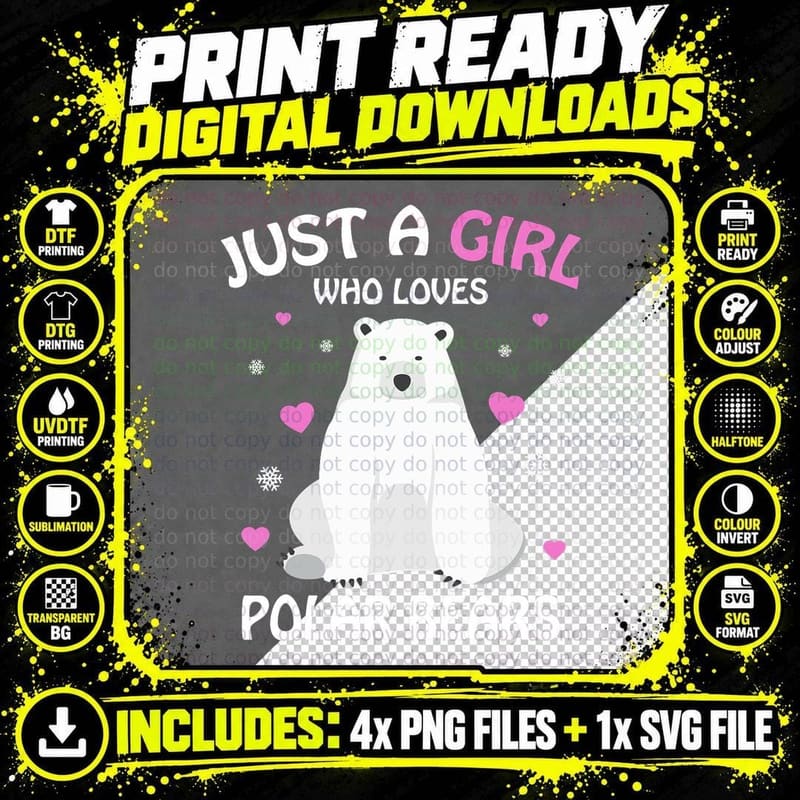 Just a Girl Who Loves Polar Bears Girls Polar Bear Gift Png SVG Digital Bundle