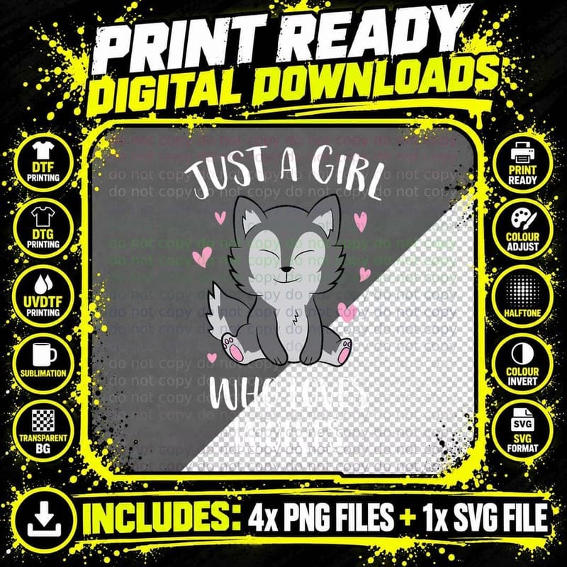 Just a Girl Who Loves Wolves Cute Wolf Girl, Wolf Png SVG Digital Bundle