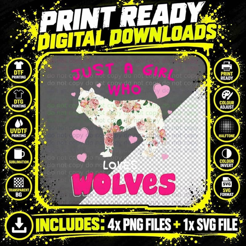Just a Girl Who Loves Wolves Funny Wolf Doglike Lover Png SVG Digital Bundle