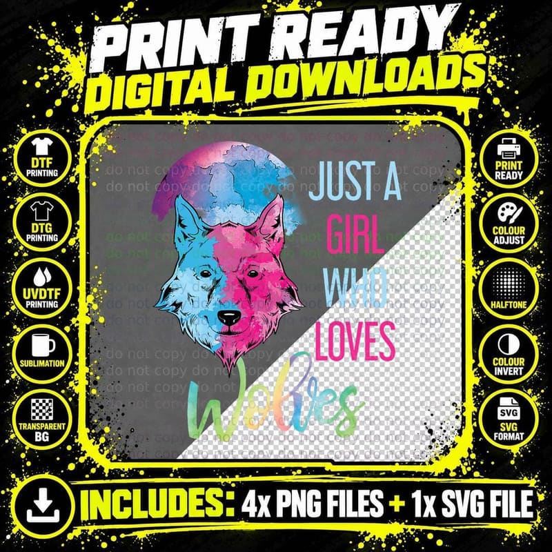Just a Girl Who Loves Wolves Wild Animal Girls Gift Wolf Png SVG Digital Bundle