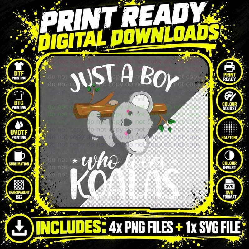 Kids Funny Just a Boy Who Loves Koala Bear T-Shirt Png SVG Digital Bundle