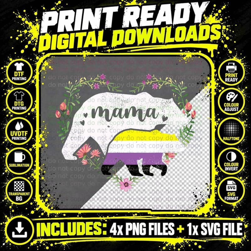 LGBTQ Non-Binary Mama Bear LGBT Non-Binary Pride Enby Png SVG Digital Bundle