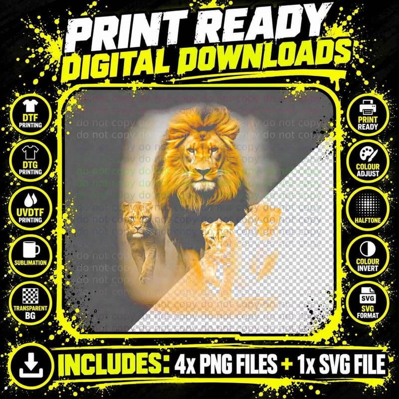 Lion Pride Family T-Shirt, Big Cat Print, Safari Gift Png SVG Digital Bundle