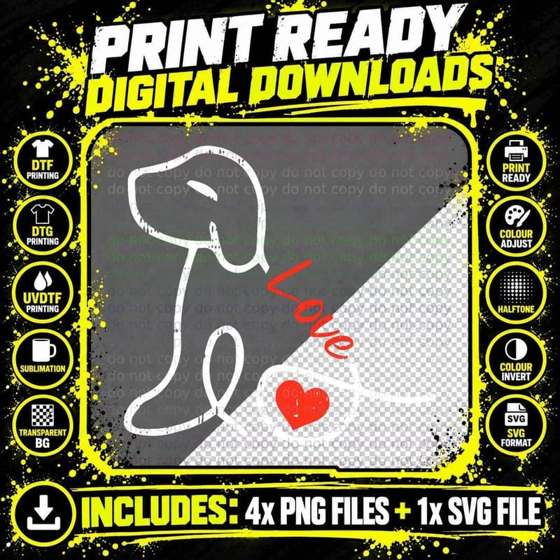 Love Dog Line Art Valentines Day Cute Doggie Puppy Lover Png SVG Digital Bundle