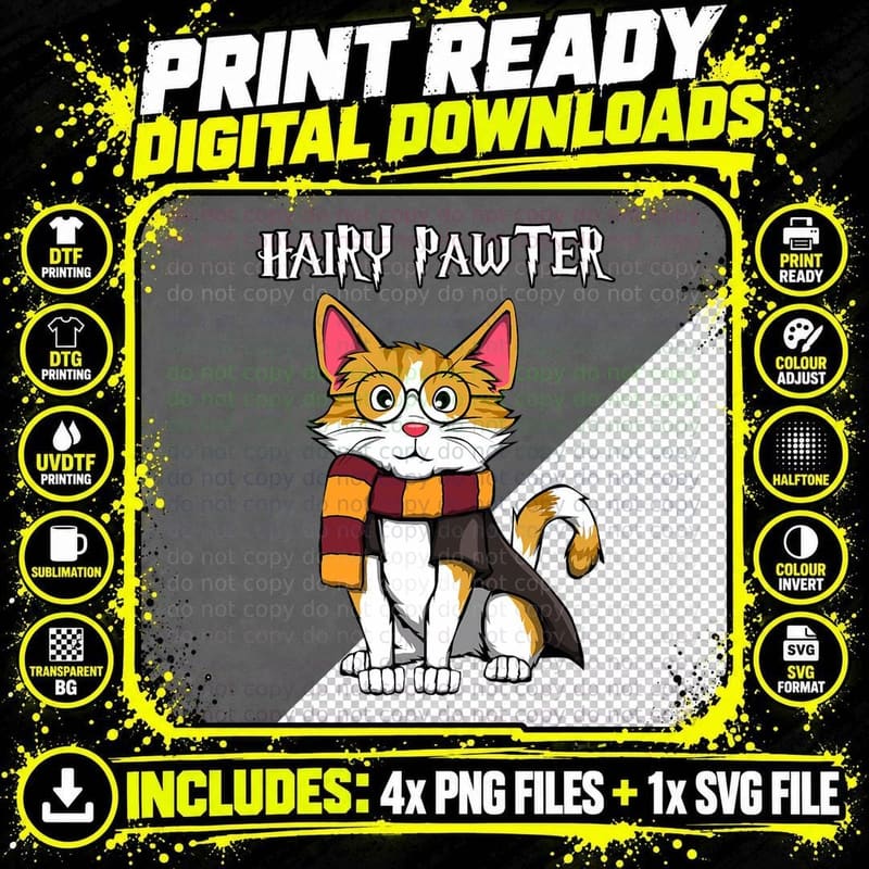 Magic Cat with Glasses, Harry Pawter Funny Gift T-Shirt Png SVG Digital Bundle
